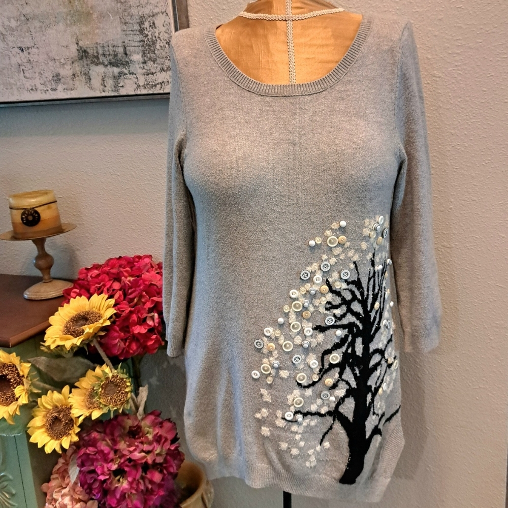 2 for $12 ITEM - Anthropologie HWR Button Tree Tunic Sweater - Med - EUC